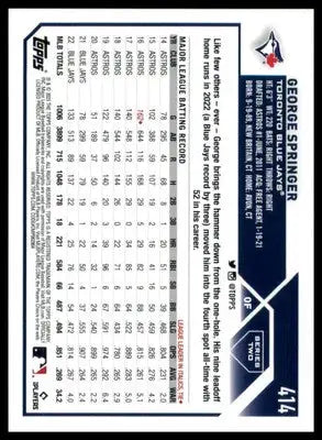 George Springer 2023 Topps #414 Toronto Blue Jays - Baseball Card Single