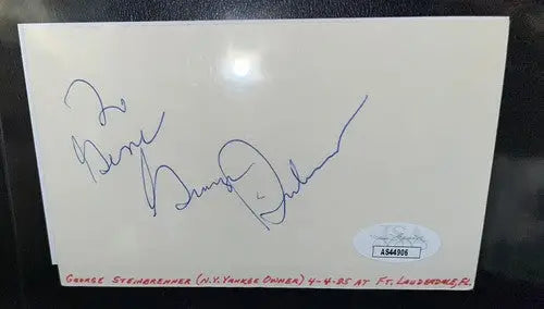 George Steinbrenner NY YANKEES Owner SIGNED AUTO VINTAGE INDEX CARD Cut JSA - Baseball Card Single