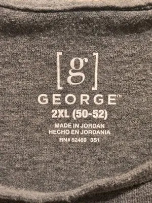 George T-Shirt Mens 2XL Gray Short Sleeve Crew Neck Basic Cotton Tee Everyday - Apparel