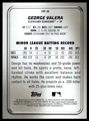 George Valera 2022 Bowman Platinum Top Prospects #TOP-86 Cleveland Guardians - Baseball Card Single