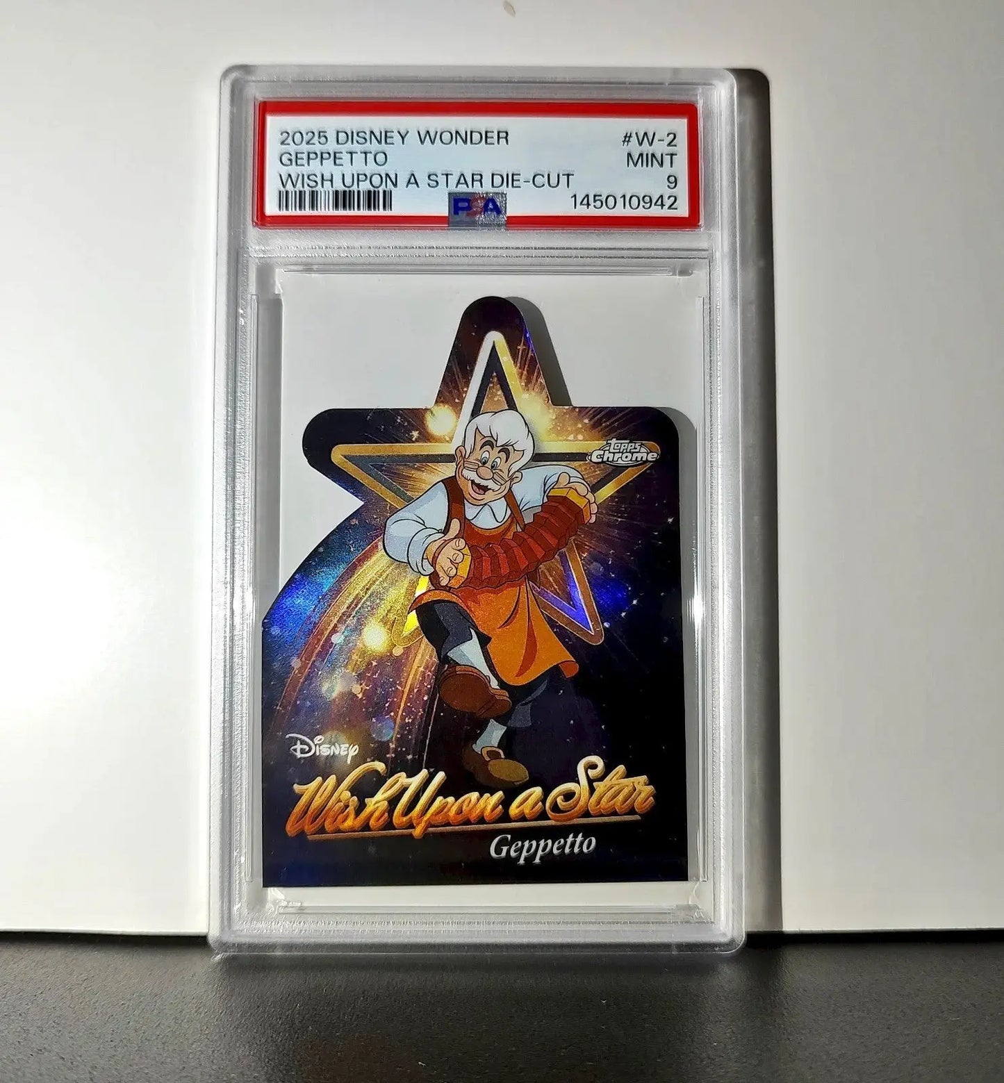 Geppetto 2025 Topps Chrome Disney #W-2 Wish Upon A Star Die Cut Pinocchio PSA 9 - Non-Sports Card Single