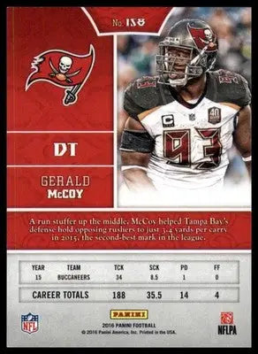 Gerald McCoy 2016 Panini #158 Tampa Bay Buccaneers