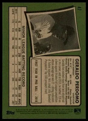 Geraldo Perdomo 2020 Topps Heritage Minor League #47 Visalia Rawhide - Baseball Card Single