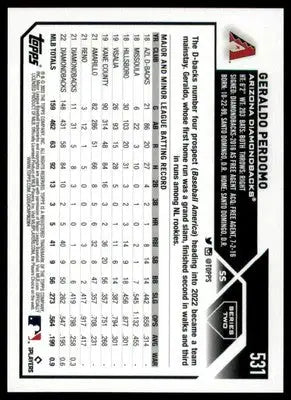 Geraldo Perdomo 2023 Topps #531 Arizona Diamondbacks - Baseball Card Single