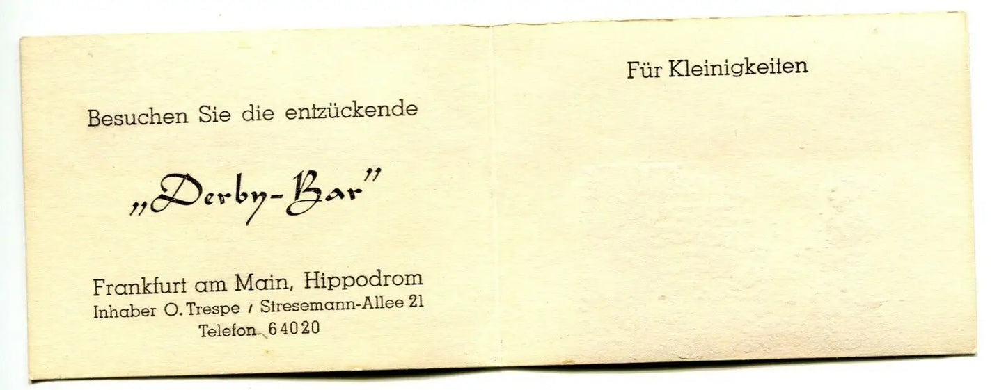 Vintage advertisement for German Derby Bar in 1940’s O. Trespe Picture Note card