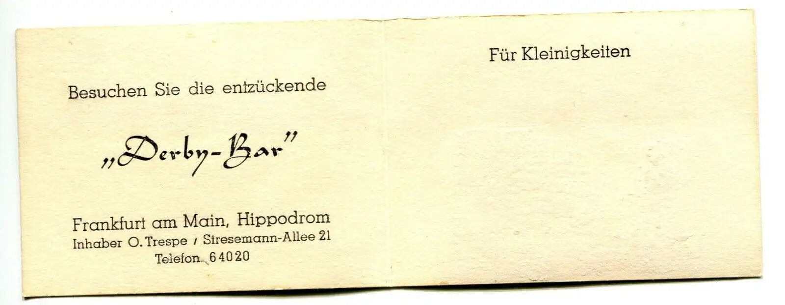 Vintage advertisement for German Derby Bar in 1940’s O. Trespe Picture Note card