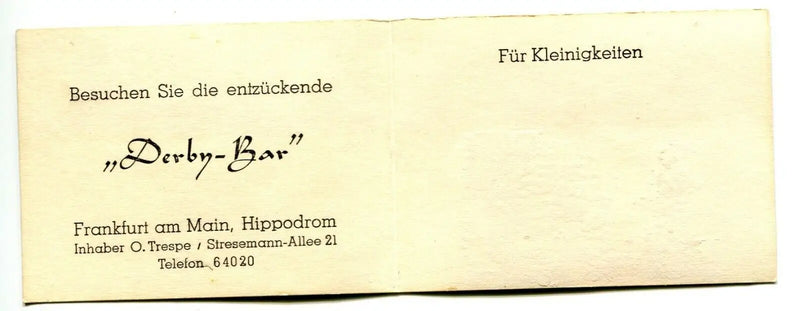 Vintage advertisement for German Derby Bar in 1940’s O. Trespe Picture Note card