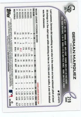 German Marquez 2022 Topps Chrome Pink Refractor #219 Colorado Rockies - Baseball Card Single