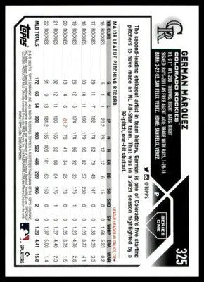 German Marquez 2023 Topps #325 Colorado Rockies - Baseball Card Single
