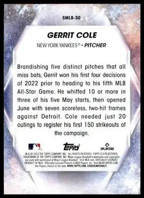 Gerrit Cole 2023 Topps Stars of MLB #SMLB-30 New York Yankees - Baseball Card Single