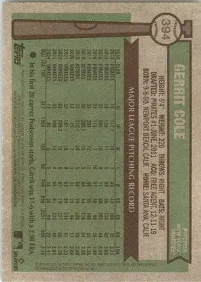 Gerrit Cole - 2025 Topps Heritage - #394 - Baseball - Baseball Card Single