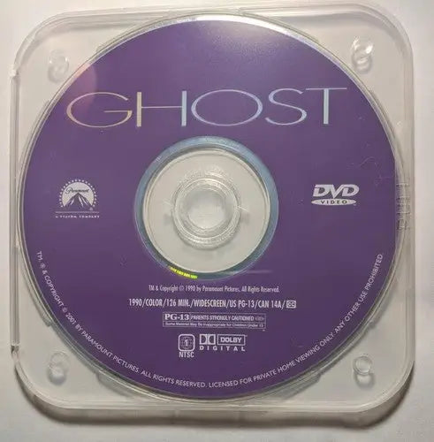 Ghost DVD in clear case featuring Patrick Swayze, Demi Moore, and Whoopi Goldberg