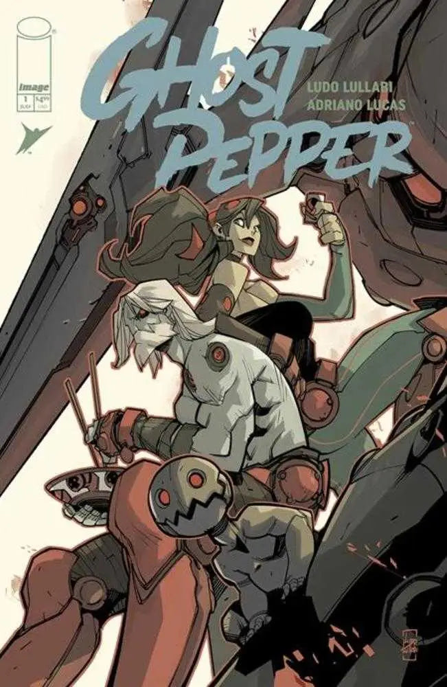 Comic book cover Ghost Pepper #1 featuring Battle Chasers characters and a large robot by Ludo Lullabi