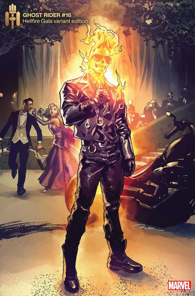 Flaming skeletal figure in leather gear for Ghost Rider 16 trading cards variant
