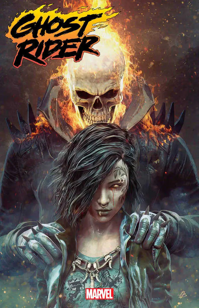 Dark comic book cover of Ghost Rider 18 featuring flaming skull and shadowy figure