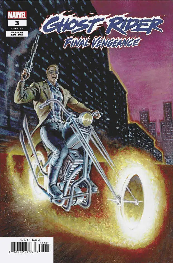 Flaming Ghost Rider in metallic armor swings a chain on Mark Texeira variant cover