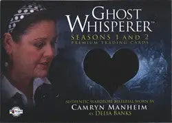 Trading card showcasing a heart-shaped cutout for Ghost Whisperer Delia Banks costume card