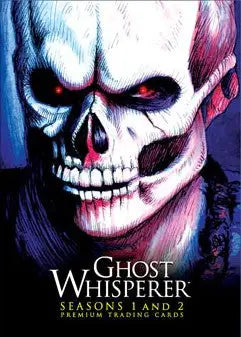 Stylized skull with glowing red eyes on Ghost Whisperer Philly 50th promotional card