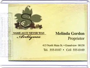 Business card for Same As It Never Was Antiques featured on Ghost Whisperer case topper
