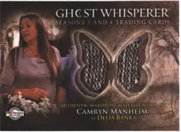 Delia Banks Costume Card featuring butterfly-shaped fabric swatch trading card