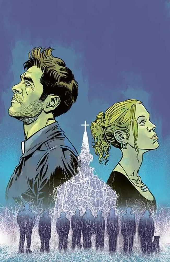 Artistic illustration of Ghostlore #1 cover featuring two profiles and church steeple