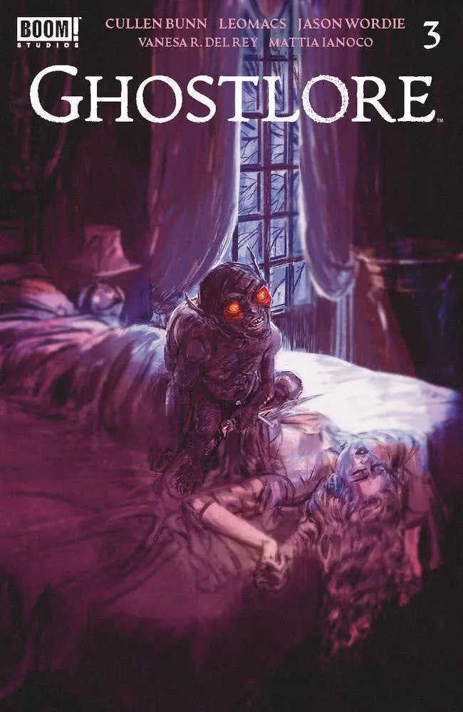 Dark cloaked figure with glowing red eyes on Ghostlore #3 comic book cover art