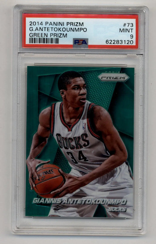 Giannis Antetokounmpo Prizm Green basketball card 2014 Panini Prizm PSA 9 Mint