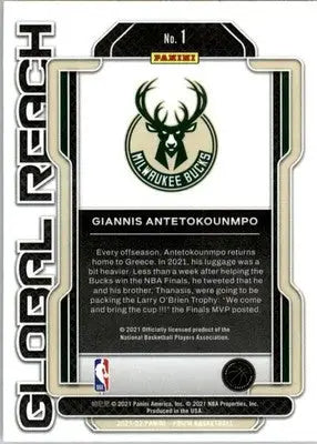 Giannis Antetokounmpo - 2021-22 Panini Prizm - #1 - Global Reach Basketball - Basketball Card Single