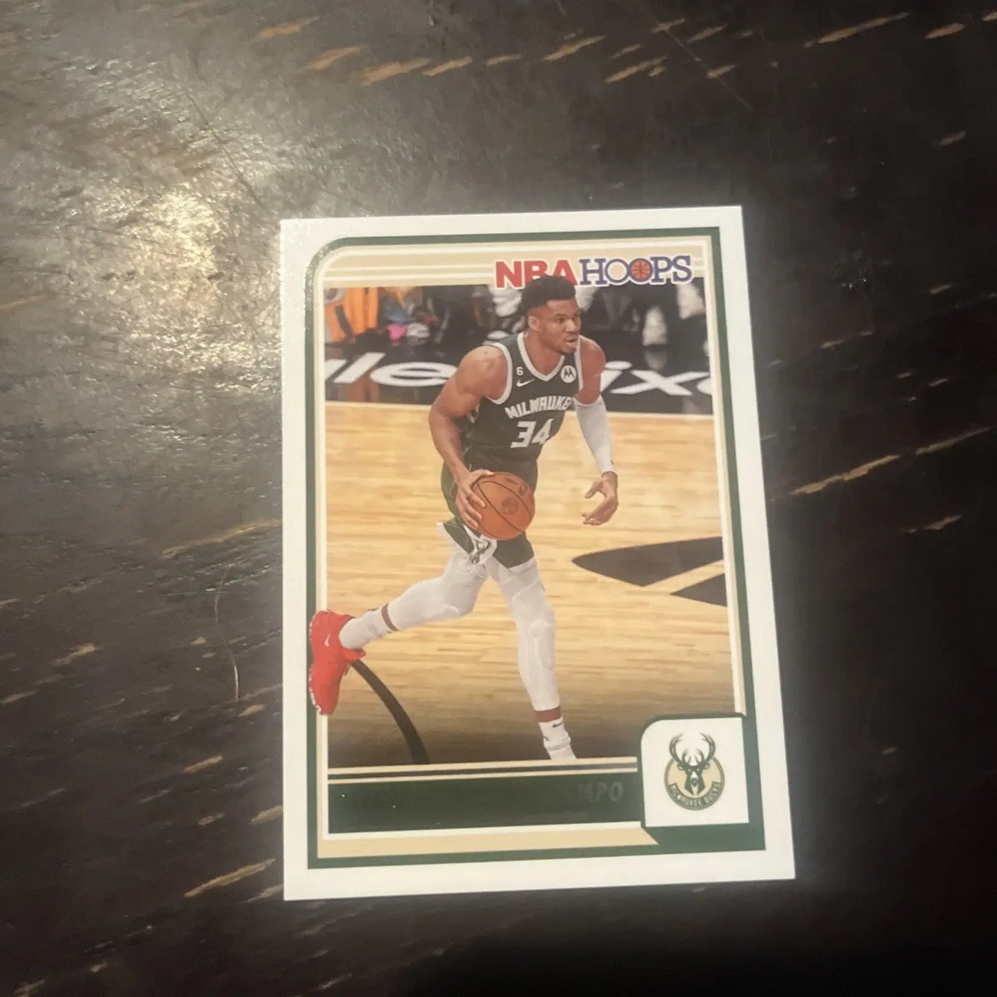 Giannis Antetokounmpo NBA Hoops trading card from the 2024 Bucks basketball set