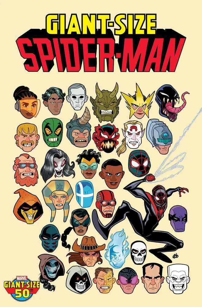 Giant-Size Spider-Man #1 cover features Miles Morales and character head icons collage