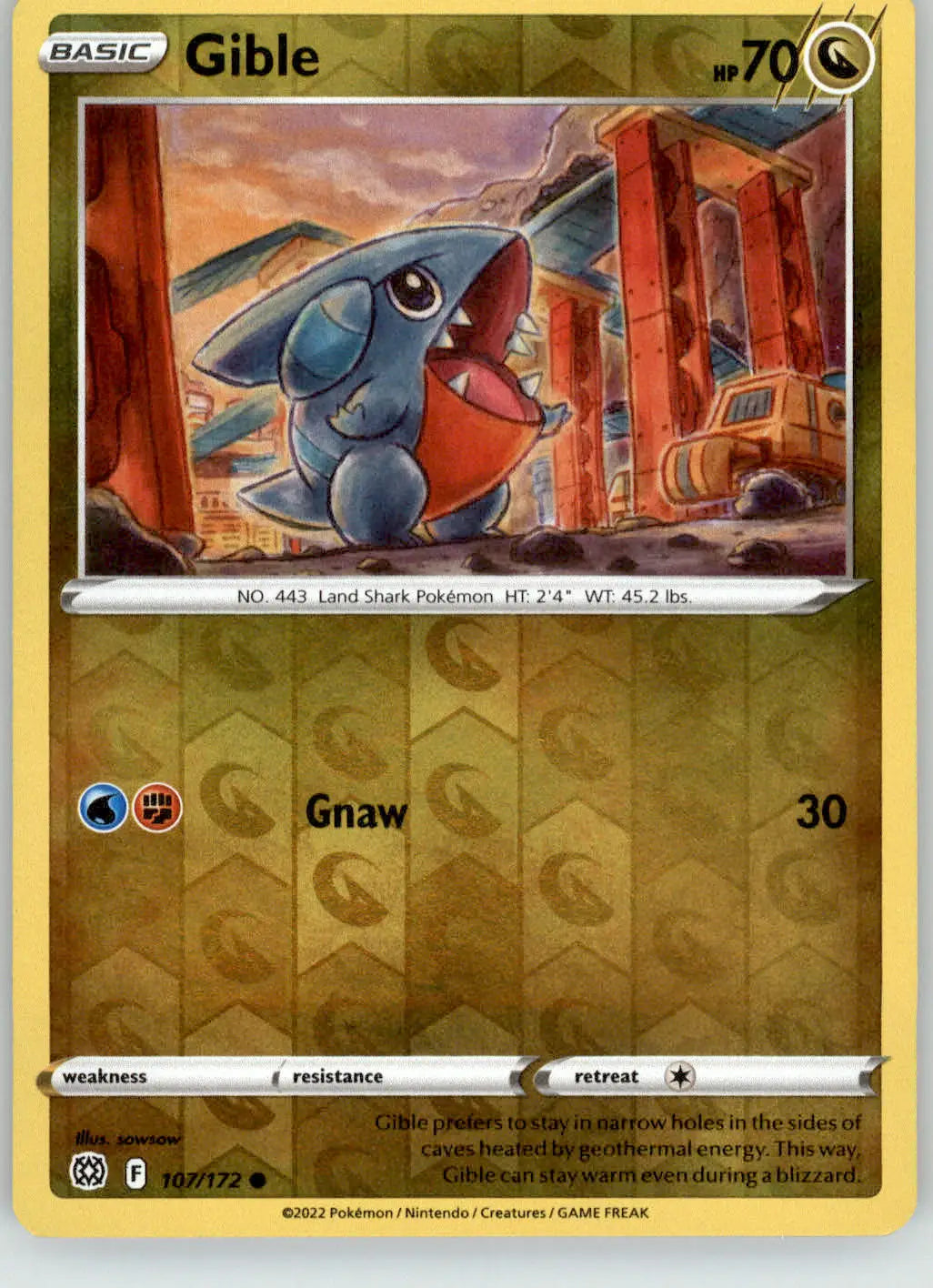 Gible - Brilliant Stars - 107/172 - Reverse Holo LP Pokemon - Pokémon Card Single