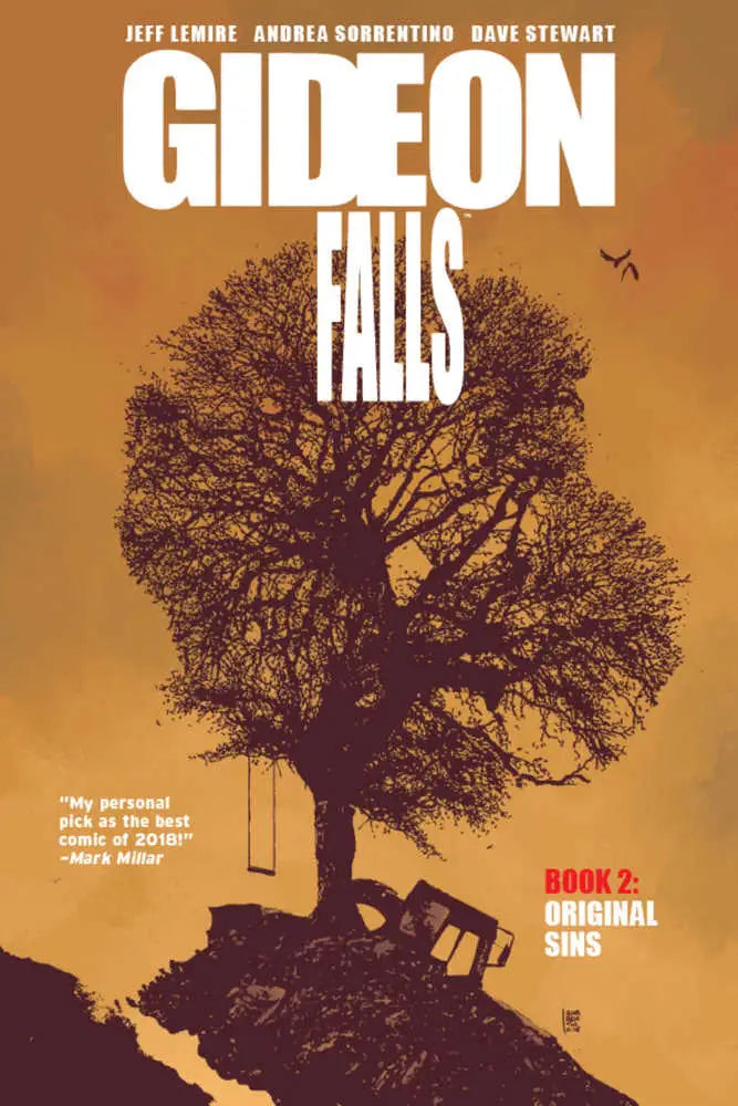 Gideon Falls comic book cover featuring a silhouette of a large bare tree on a hill