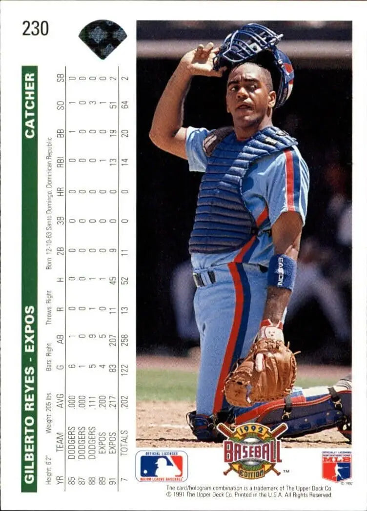 Gilberto Reyes 1992 Upper Deck MLB #230 Baseball Card Montreal Expos - Baseball Card Single