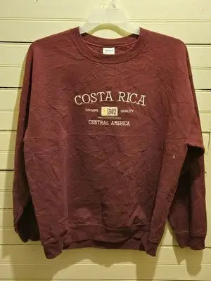 Gildan Crewneck Sweatshirt Mens L Costa Rica Embroidered Maroon Heavy Blend - Apparel
