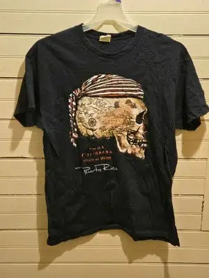 Gildan Shirt Mens L Puerto Rico Skull Map Graphic Black Short Sleeve Souvenir - Apparel