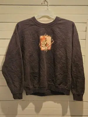 Gildan Sweatshirt Mens L Brown Fall Leaf Patch Crewneck Heavy Blend Pullover - Apparel