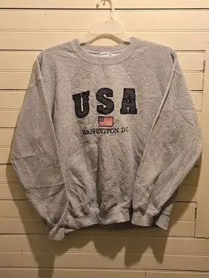 Gildan Sweatshirt Mens L Gray USA Washington DC Embroidered Crewneck Pullover - Apparel