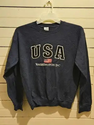 Gildan Sweatshirt Mens S USA Washington DC Embroidered Flag Navy Heavy Blend - Apparel
