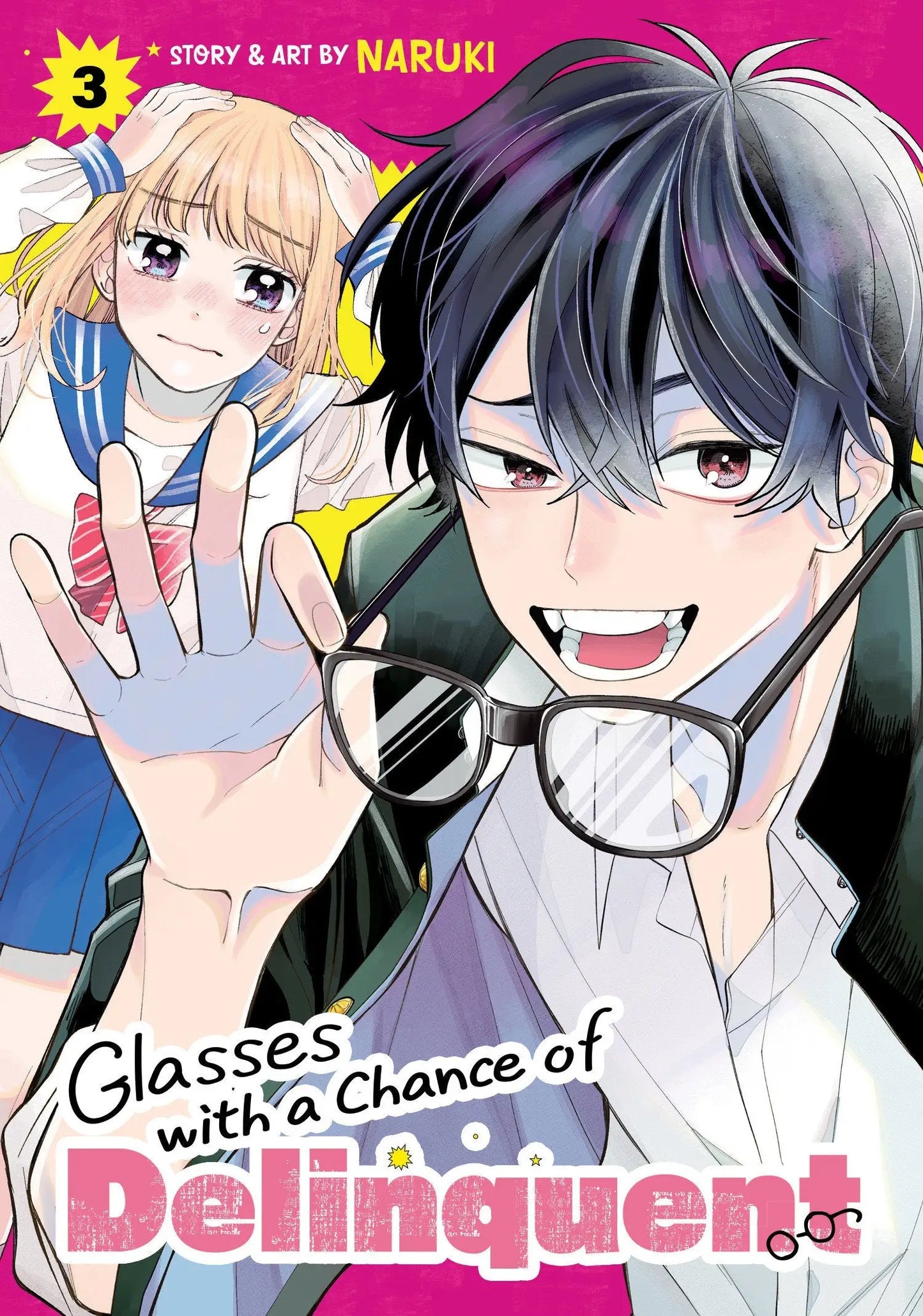 Manga cover art for Glasses With A Chance Of Delinquent Volume 3 featuring dynamic characters