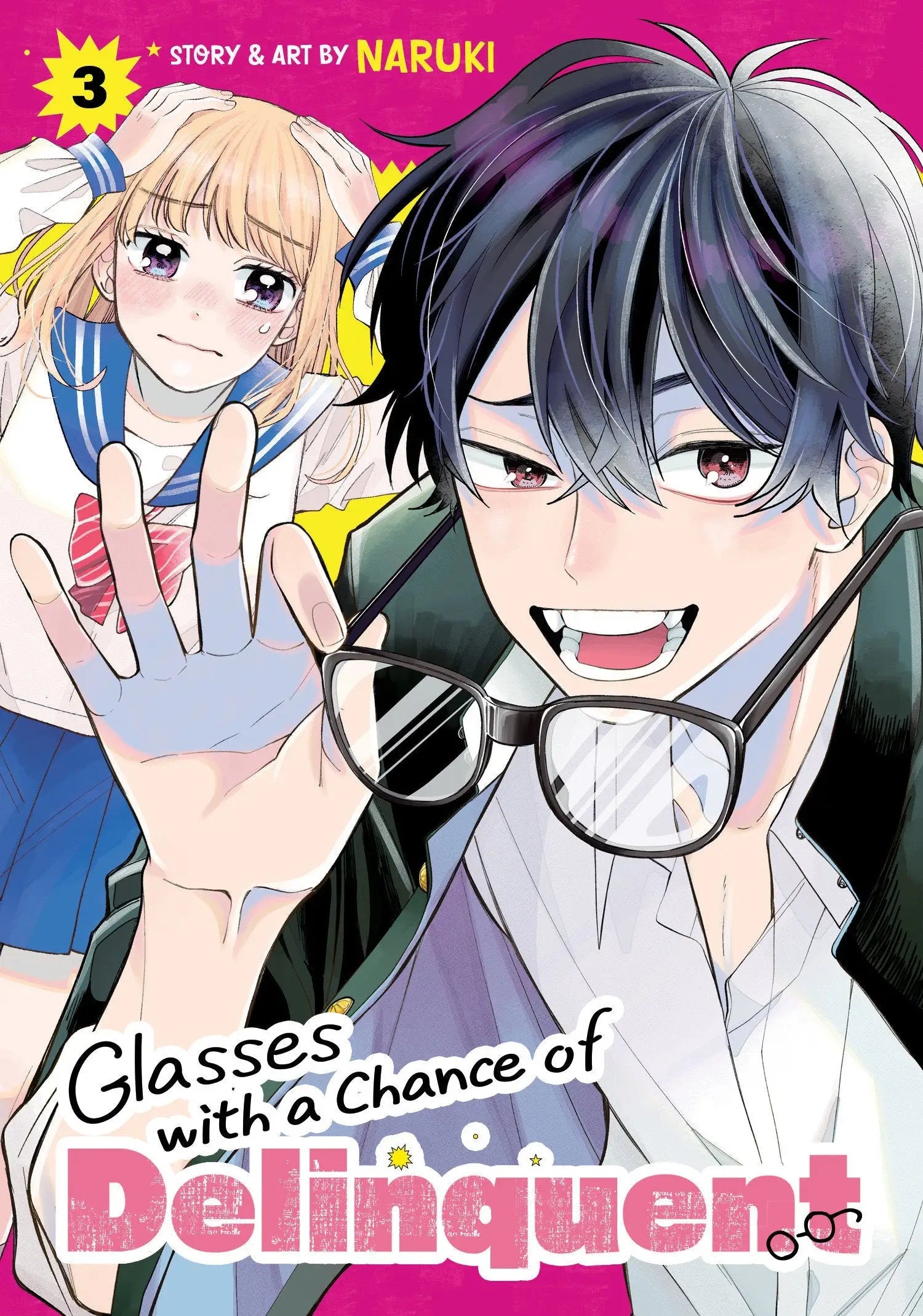 Manga cover art for Glasses With A Chance Of Delinquent Volume 3 featuring dynamic characters
