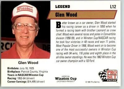 Glen Wood - 1991 Pro Set - #L12 - Legends Racing - Racing Card Single