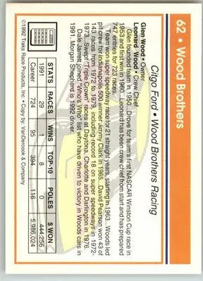 Glen Wood / Leonard Wood - 1992 Traks - #62 - Racing - Racing Card Single