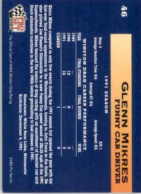 Glenn Mikres - 1992 Pro Set NHRA - #46 - Racing - Racing Card Single
