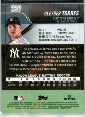 Gleyber Torres - 2022 Stadium Club Chrome - #239 - Baseball - Baseball Card Single