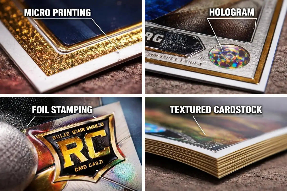 Glossy Topps trading card with gold foil, hologram, micro printing