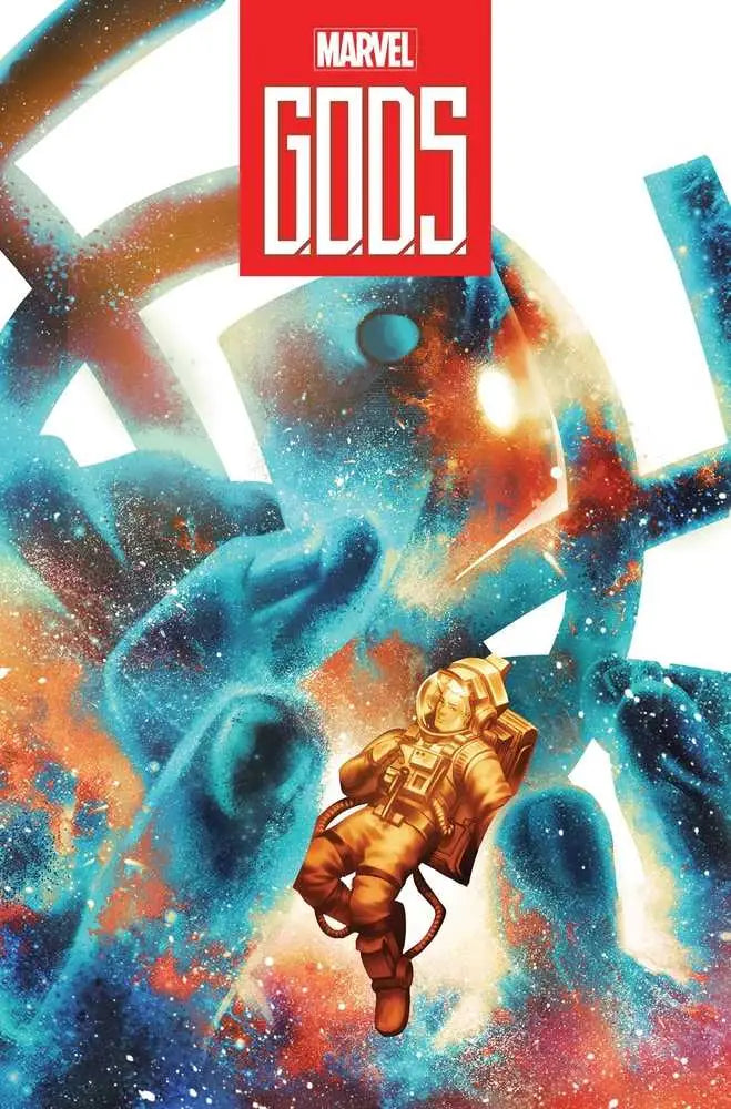 Golden astronaut figure in cosmic energy, featured in Gods #7 trading cards