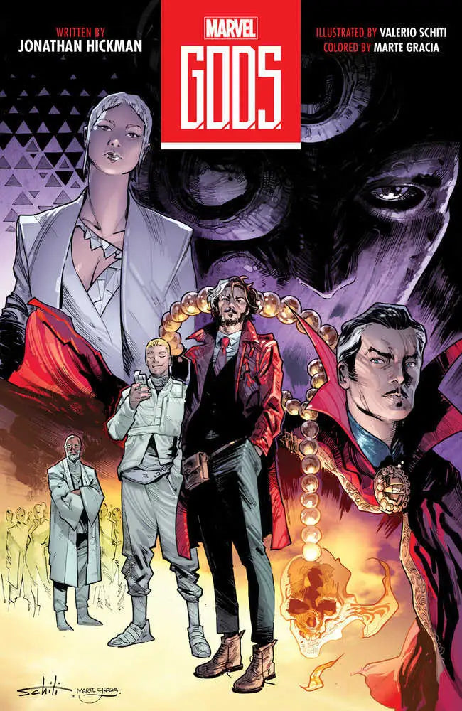 Marvel Gods comic book cover from the Gods TPB featuring artwork by Valerio Schiti in the Marvel universe