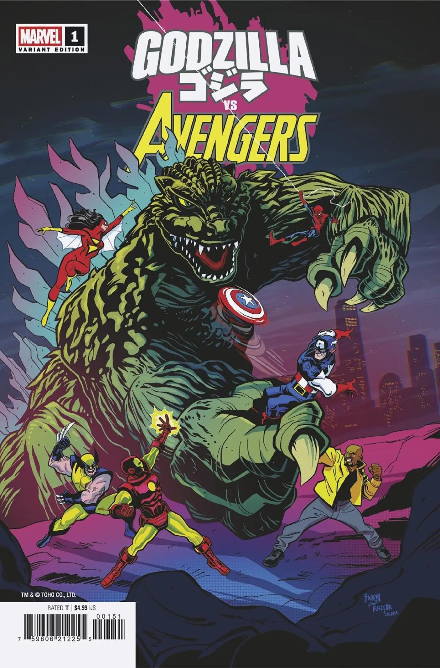 Godzilla versus Avengers comic book round five Earth’s mightiest Bardin Variant cover art