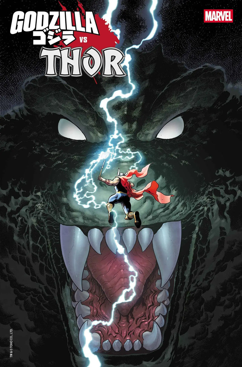 Comic book cover for Godzilla vs. Thor #1 featuring epic monster battles