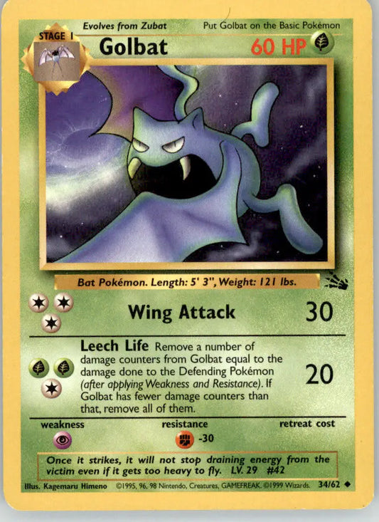 Golbat - Fossil - 34/62 - Unlimited HP Pokemon - Pokémon Card Single